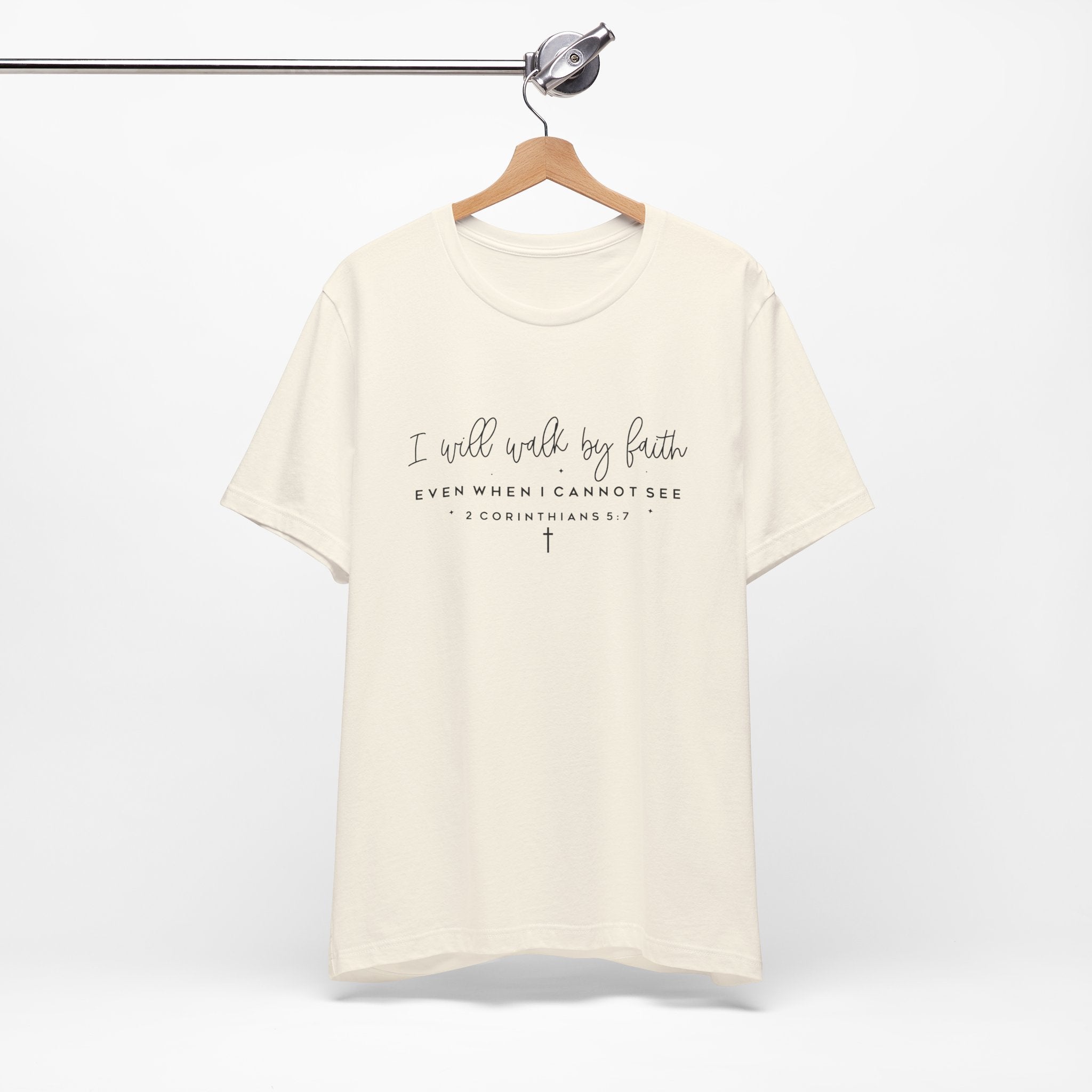 Faith Script Tee — "I Will Walk By Faith" 2 Corinthians Christian T-Shirt
