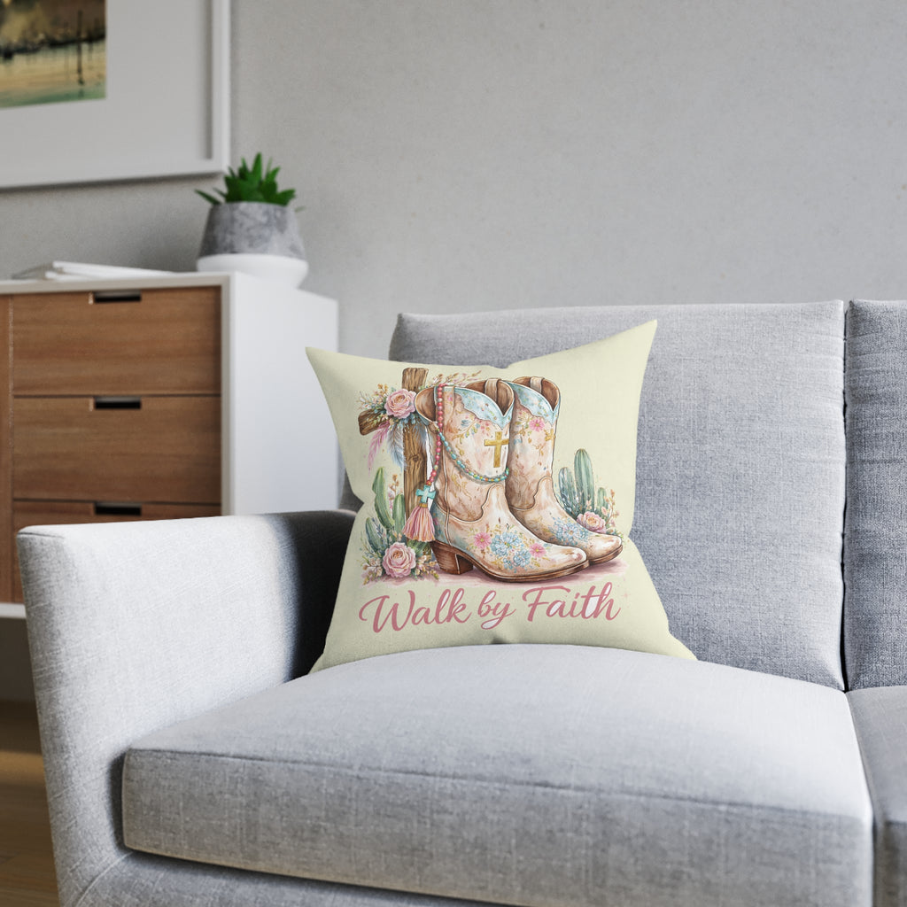 Walk By Faith Cowboy Boot Throw Pillow — Floral Western Faith Home Decor