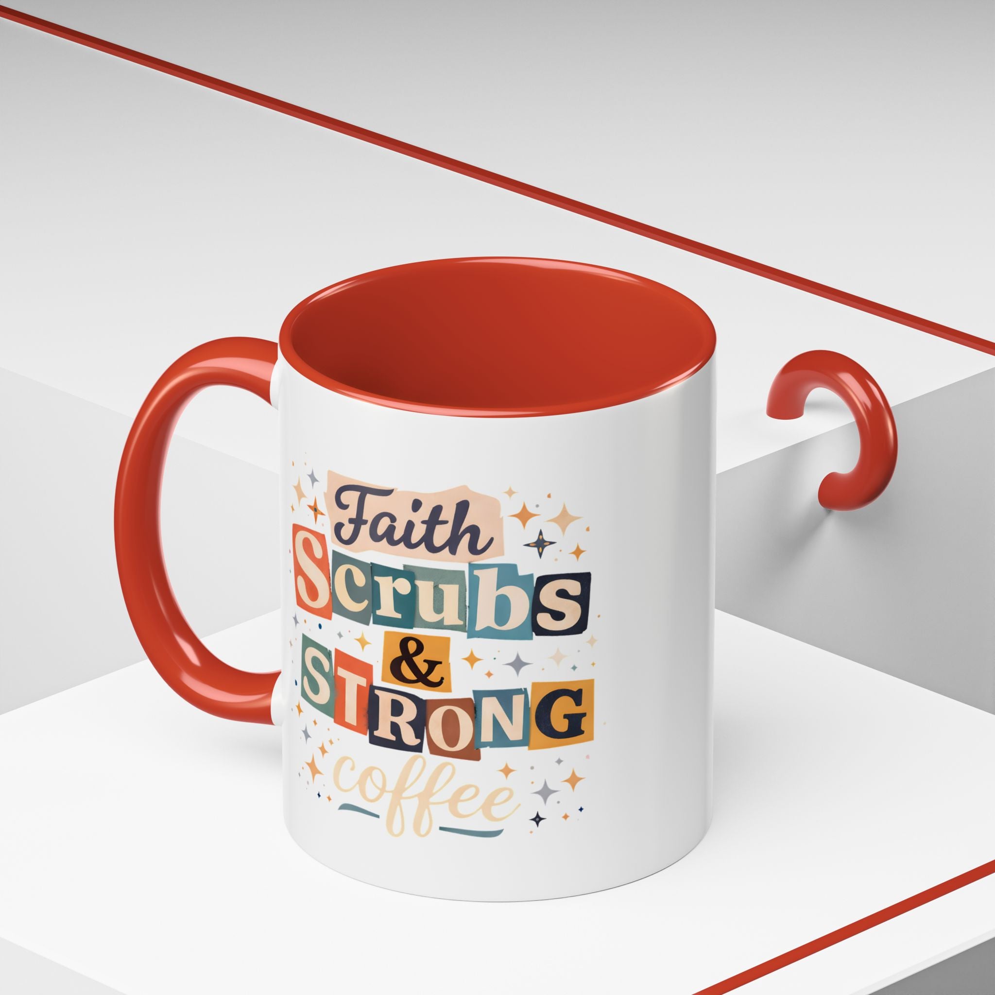 Faith Scrubs & Strong Coffee Accent Mug — Nurse/Healthcare Worker Gift (11oz, 15oz)