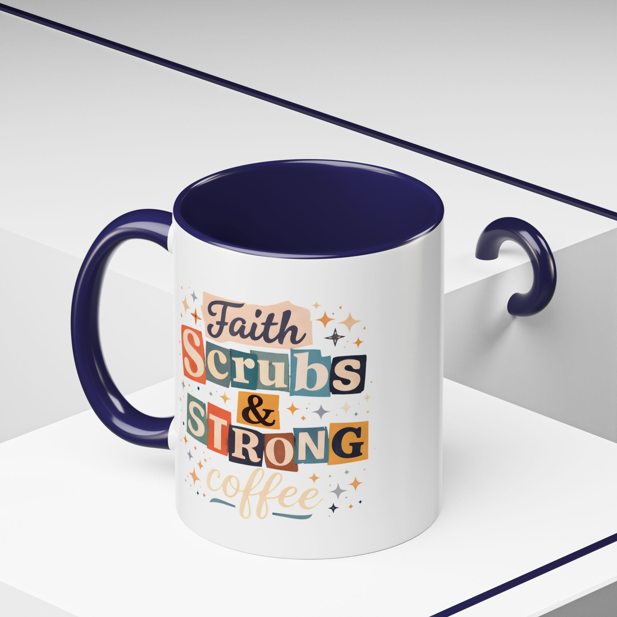 Faith Scrubs & Strong Coffee Accent Mug — Nurse/Healthcare Worker Gift (11oz, 15oz)