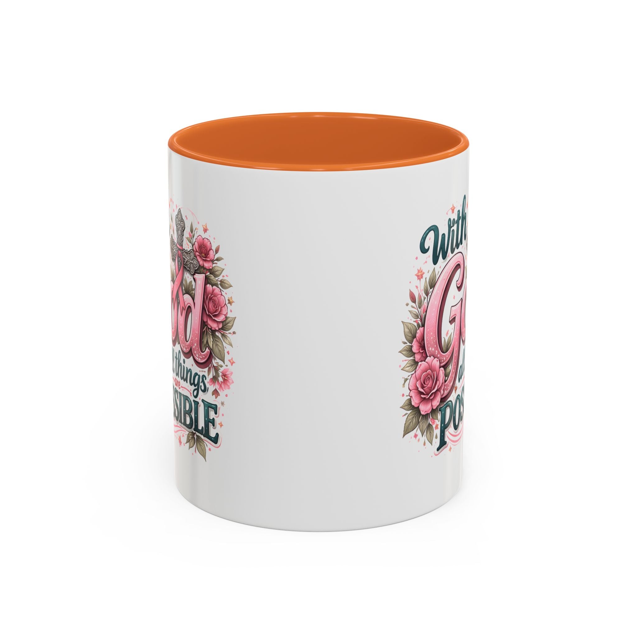 Mug — "With God All Things Are Possible" Floral Two-Tone Accent Coffee Mug