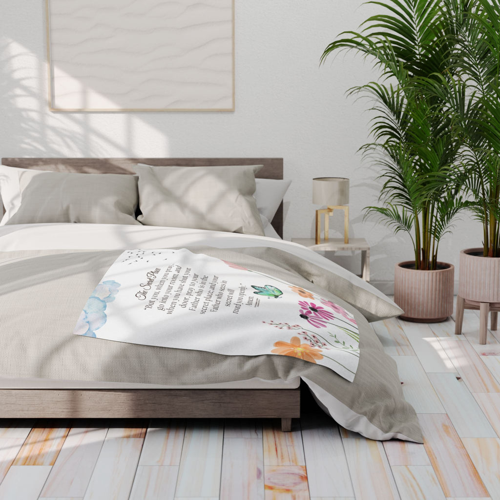 Inspirational Floral Prayer Fleece Blanket — "The Secret Place" Scripture Throw