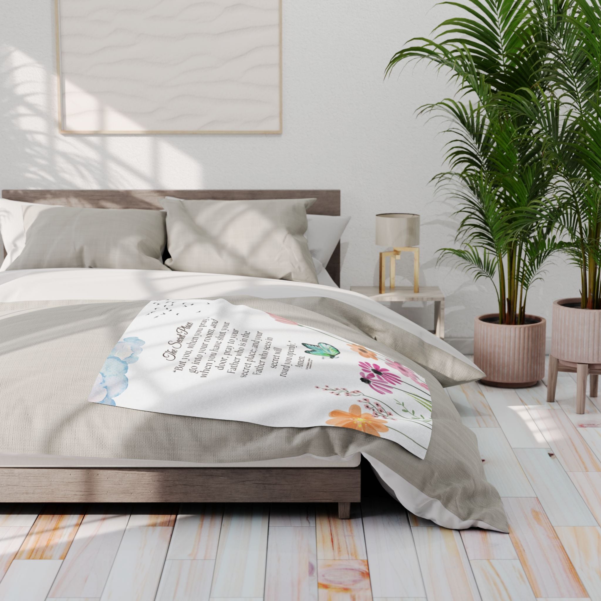 Inspirational Floral Prayer Fleece Blanket — "The Secret Place" Scripture Throw