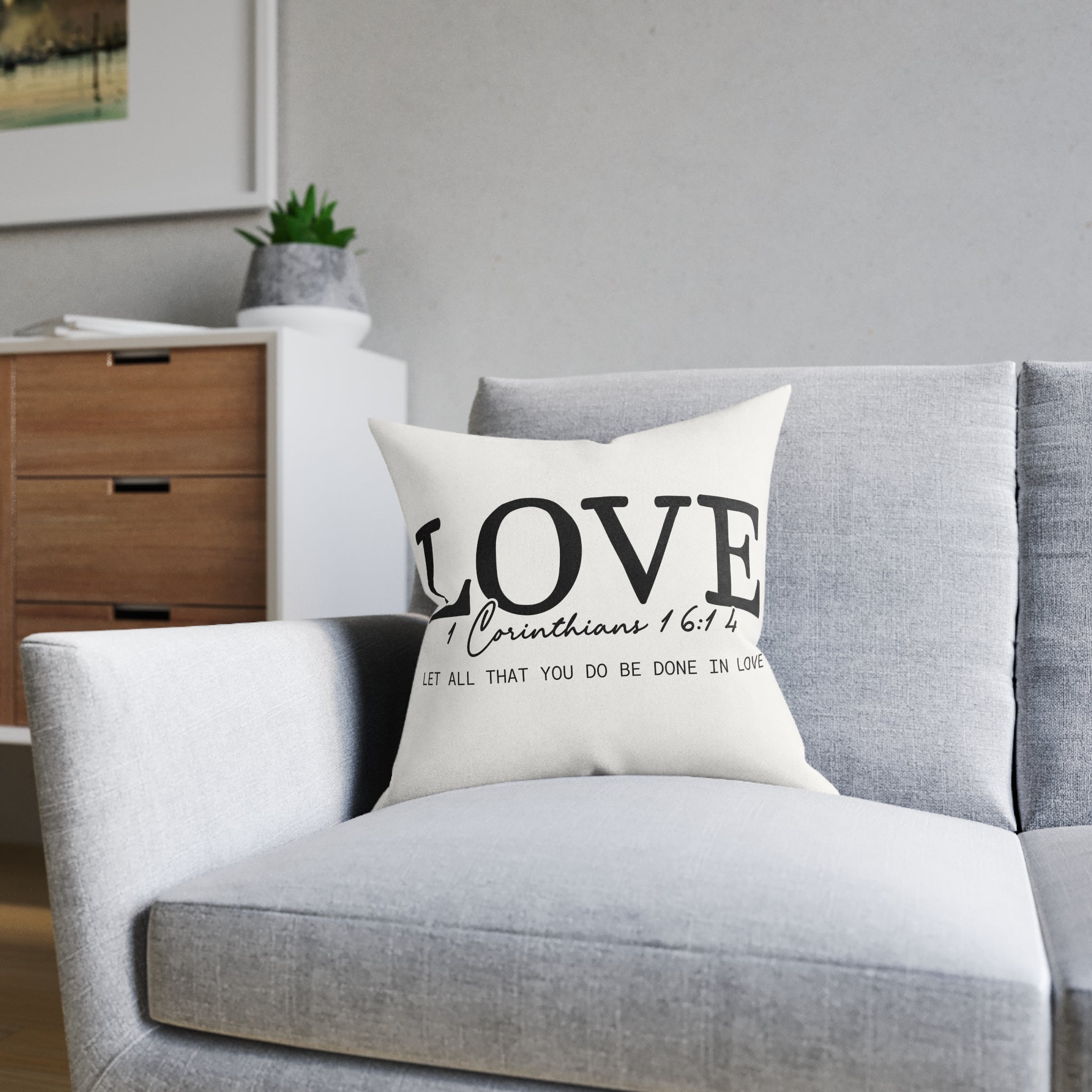 Love 1 Corinthians 16:14 Throw Pillow — Inspirational Faith Scripture Square Pillow
