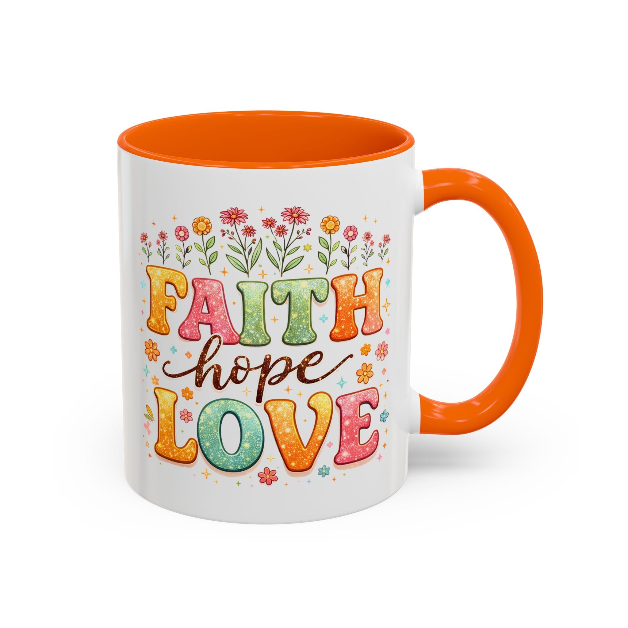 Faith Hope Love Accent Coffee Mug — Inspirational Floral Ceramic Mug (11/15 oz)
