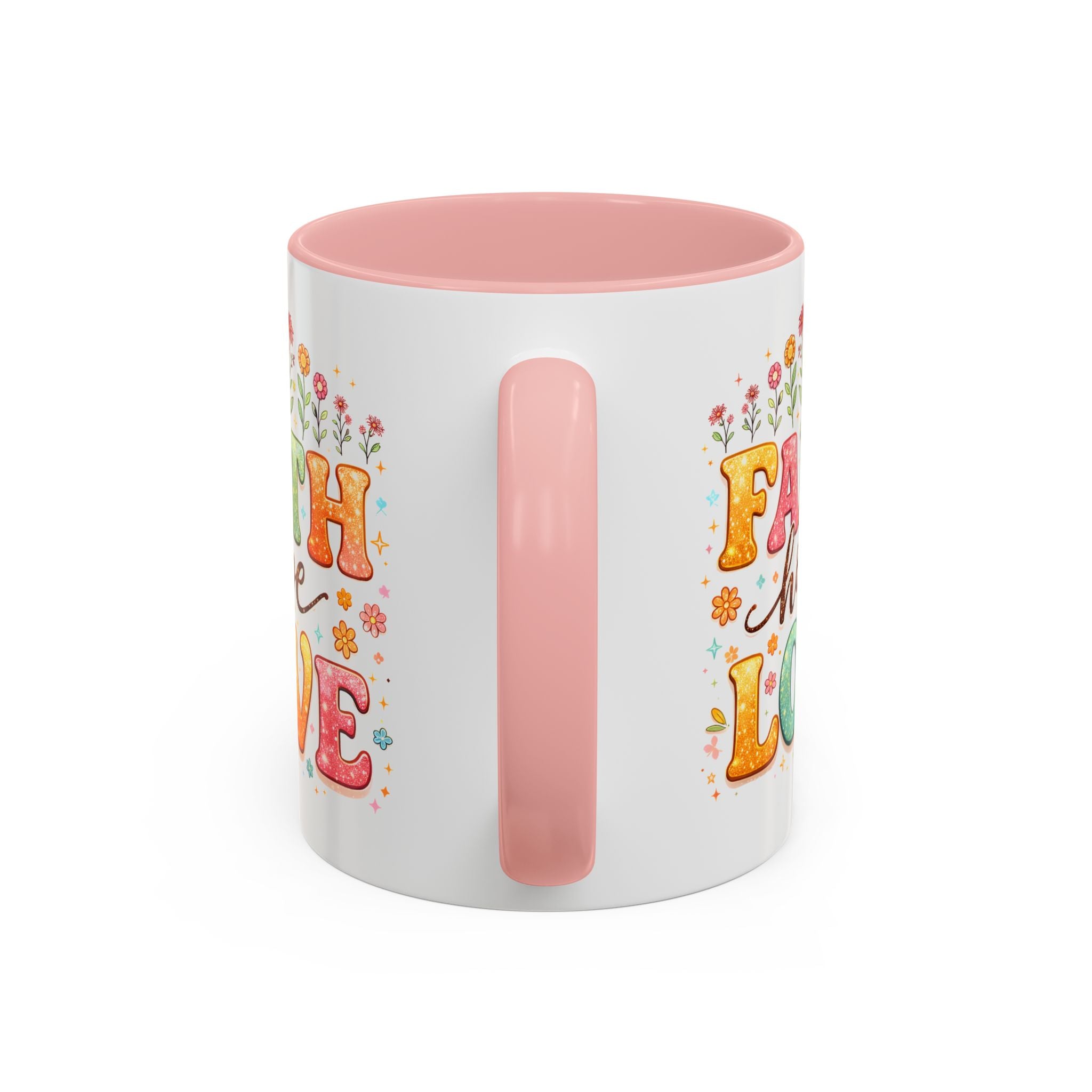 Faith Hope Love Accent Coffee Mug — Inspirational Floral Ceramic Mug (11/15 oz)