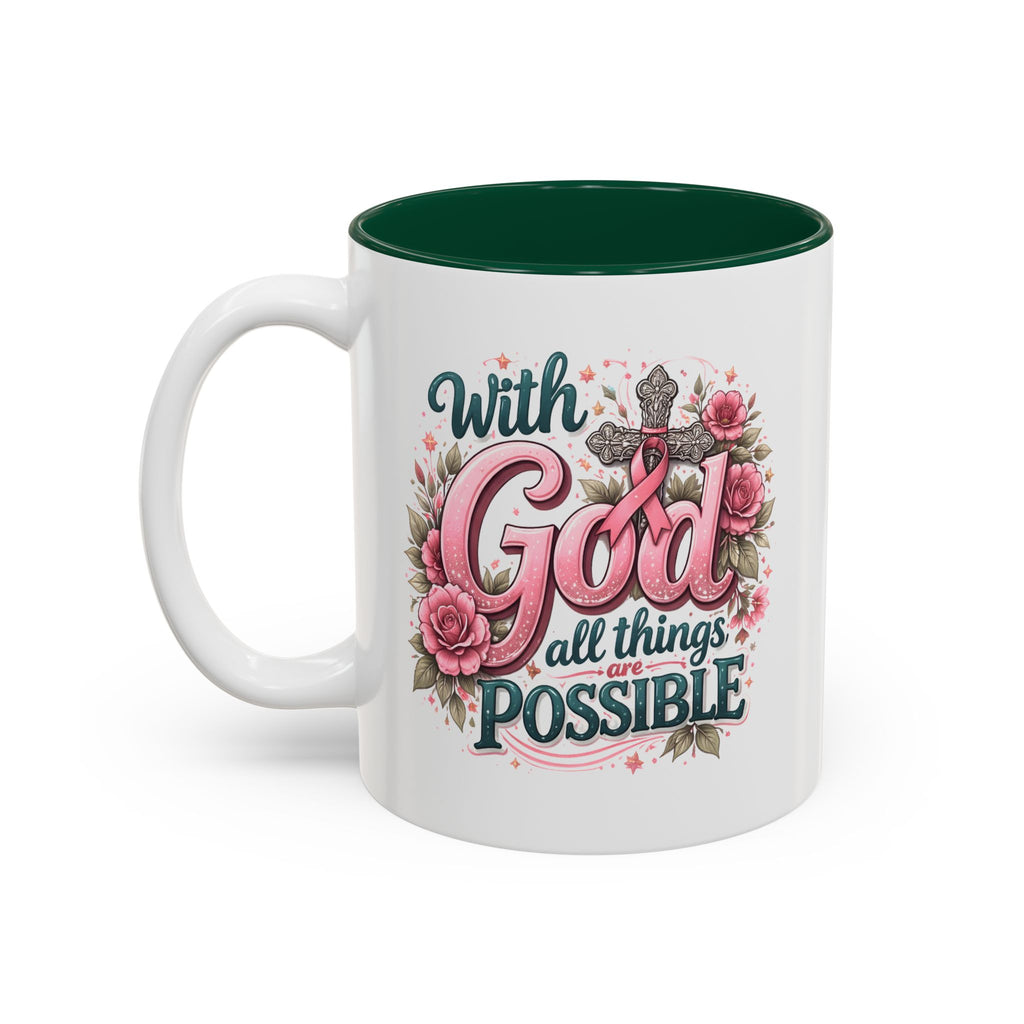 Mug — "With God All Things Are Possible" Floral Two-Tone Accent Coffee Mug
