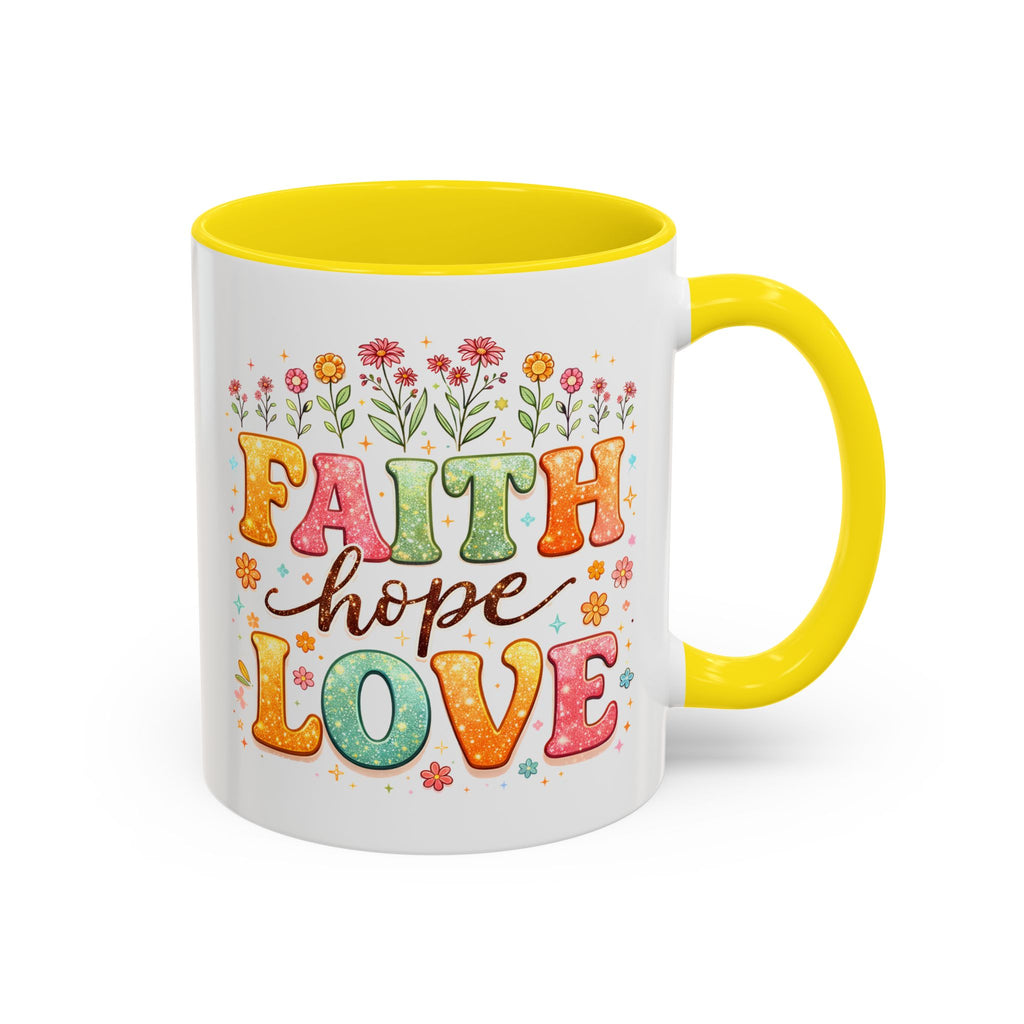 Faith Hope Love Accent Coffee Mug — Inspirational Floral Ceramic Mug (11/15 oz)