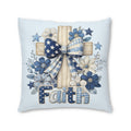 Faith Cross Tufted Floor Pillow — Blue Rustic Floral Accent