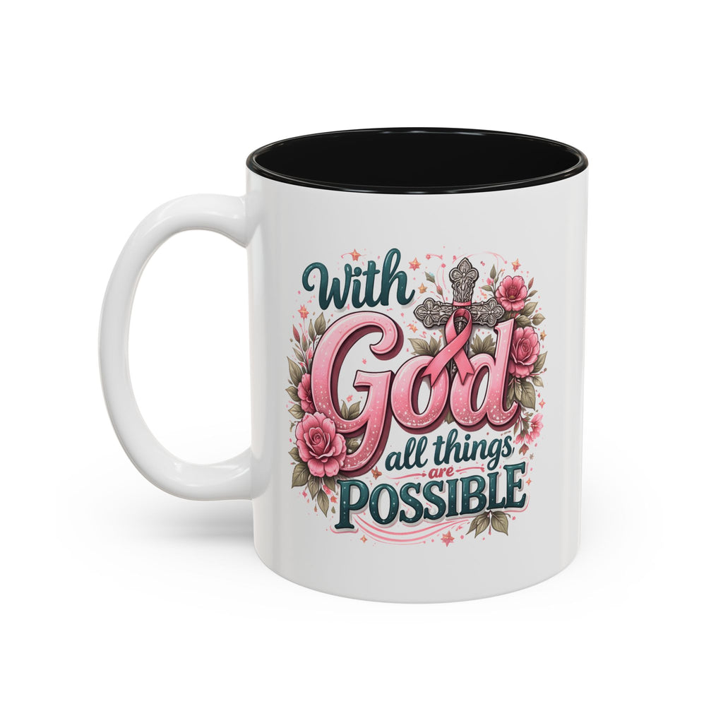 Mug — "With God All Things Are Possible" Floral Two-Tone Accent Coffee Mug